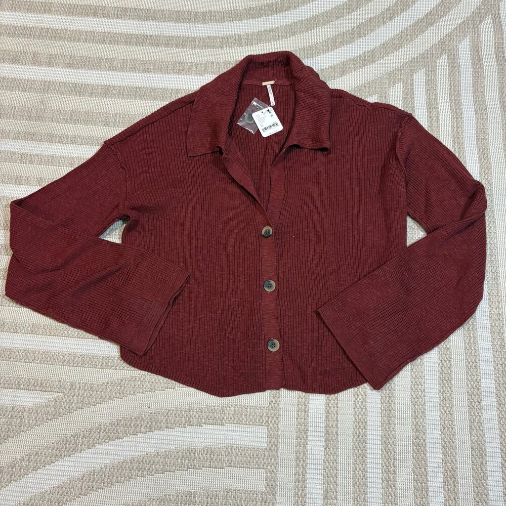 New with Tags Free People XL Preppy Fall Russet Acron Wine Sweater MSRP $98